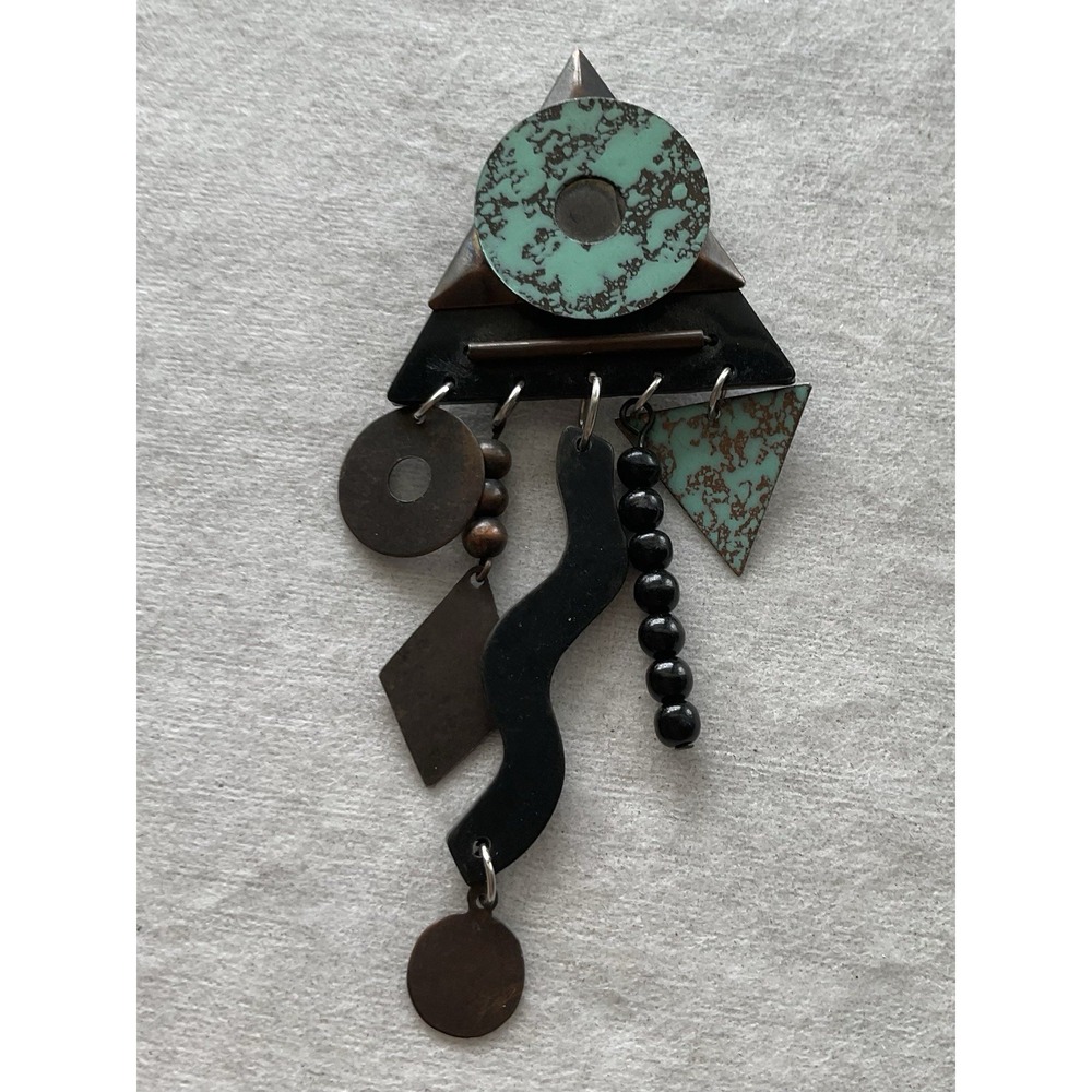 Vintage Modernist Brooch geometric metal & lucite dangling elements Estate Jewel